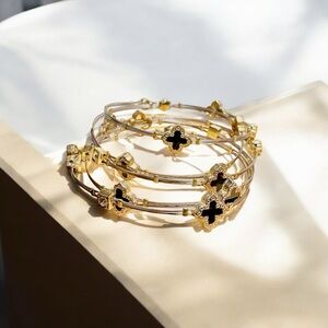 Gold Plated Stainless Steel Enamel Clover Crystal Stackable...